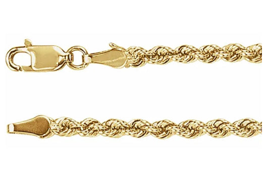14k Solid Yellow Gold Rope Chain (3mm)