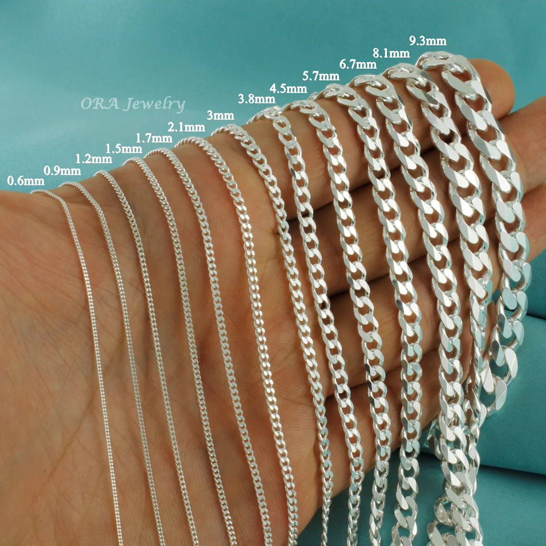1.5mm - 8mm Silver Curb Chain