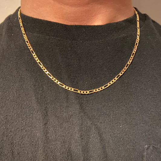 14k Solid Yellow Gold Figaro Chain (3mm)