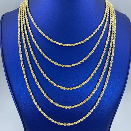 14k Solid Yellow Gold Rope Chain (3mm)