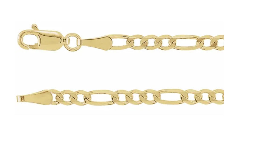 14k Solid Yellow Gold Figaro Chain (3mm)