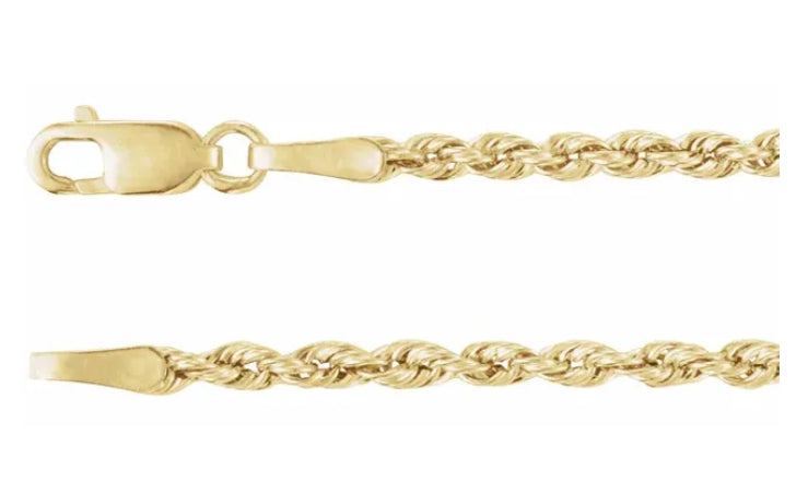 14K Yellow Gold Hollow Rope Chain (2mm)